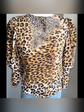 Ups & Downs Leopard Print Puff Sleeve Blouse Women'sM Animal Print Statement Top